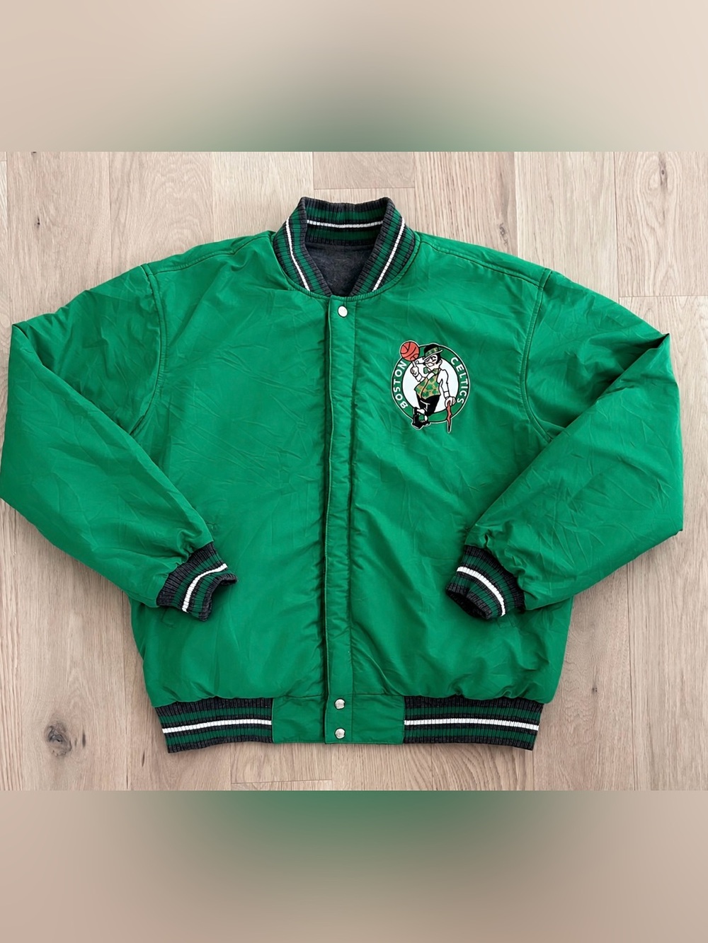 JH Design Boston Celtics Reversible Wool Varsity Bomber Jacket